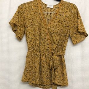 NWOT World Market Mustard Floral Tie Waist